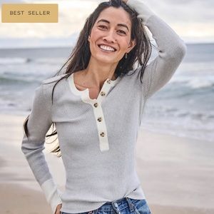 Faherty Mikki Henley Sweater in Neutral Colorblock